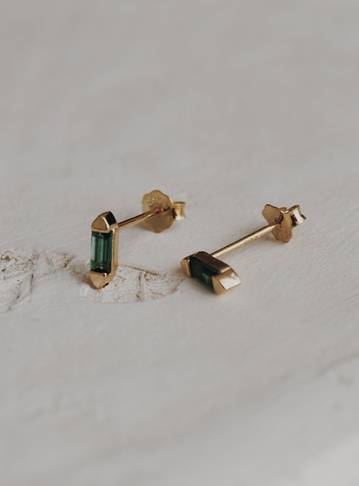 Emerald Baguette Studs