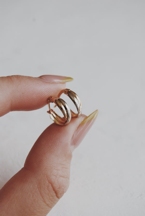 10k Yellow and White Gold Hoop Earrings