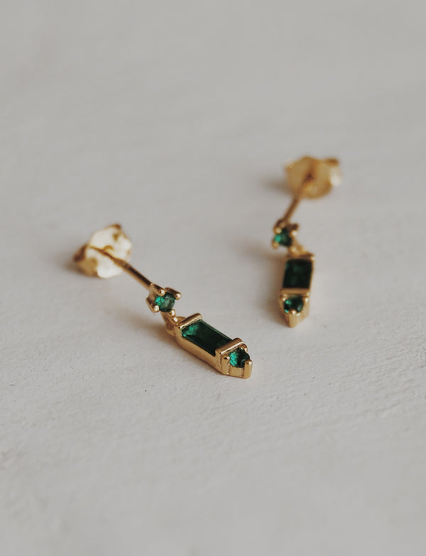 Emerald Drop Dangle Studs - Olive x Honey Haus