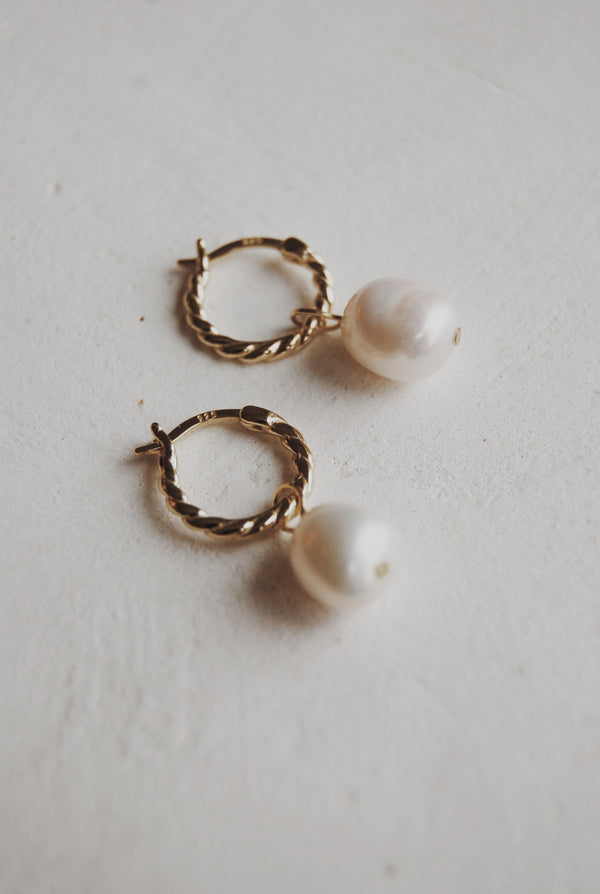 14k Vermeil Pearl Hoop Drop Earrings