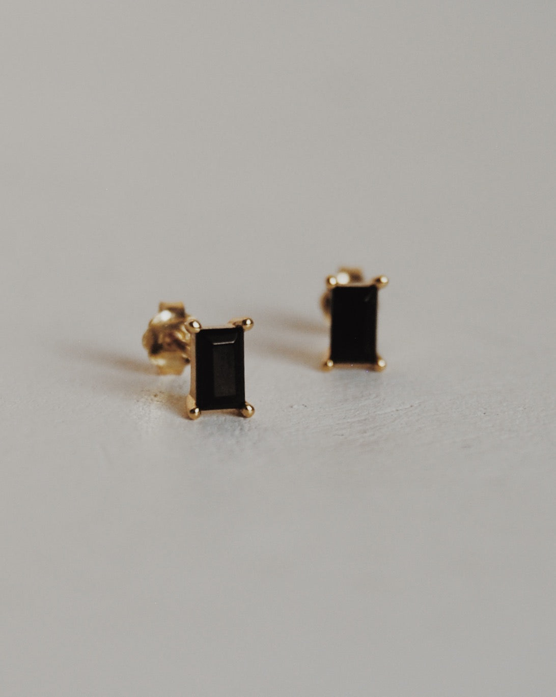 Baguette - Cut Black Stud Earrings