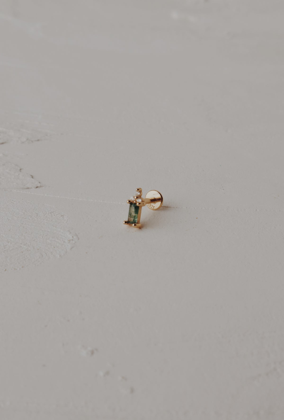 Moss Agate Baguette Cartilage Stud