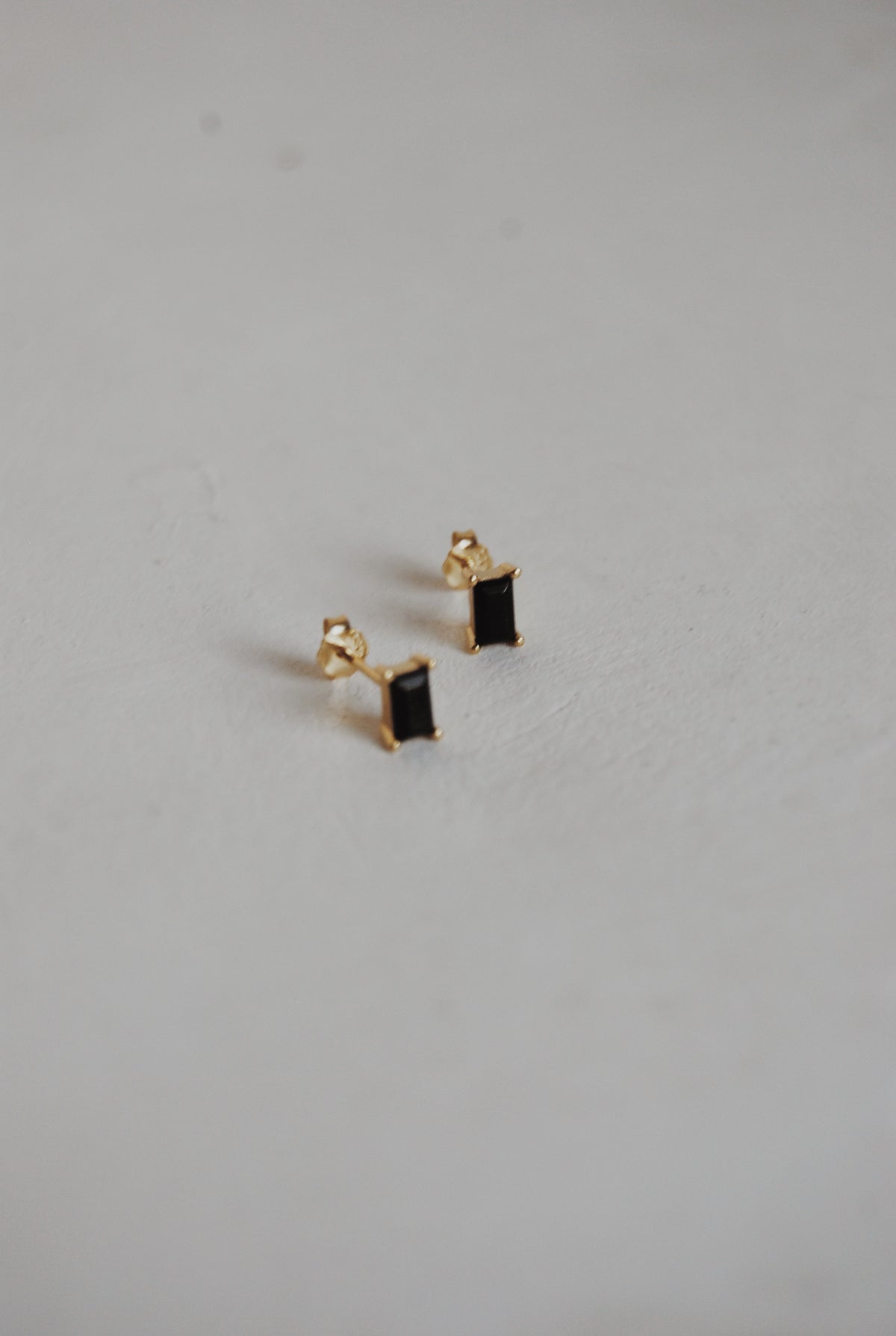 Baguette - Cut Black Stud Earrings