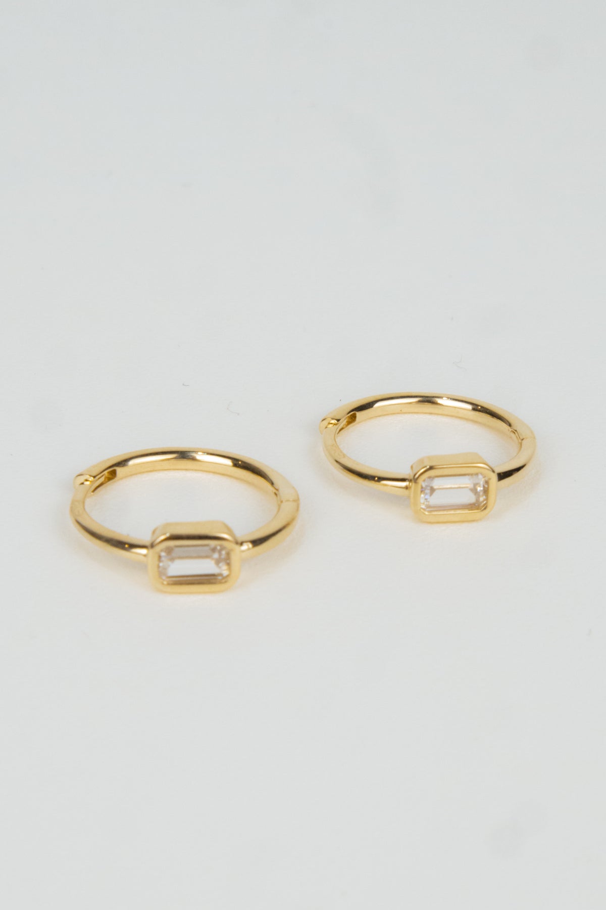 10K Lillia Emerald-Cut Bezel Hoop Earrings