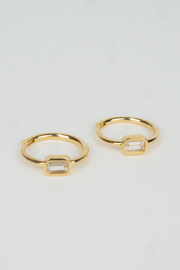 10K Lillia Emerald-Cut Bezel Hoop Earrings