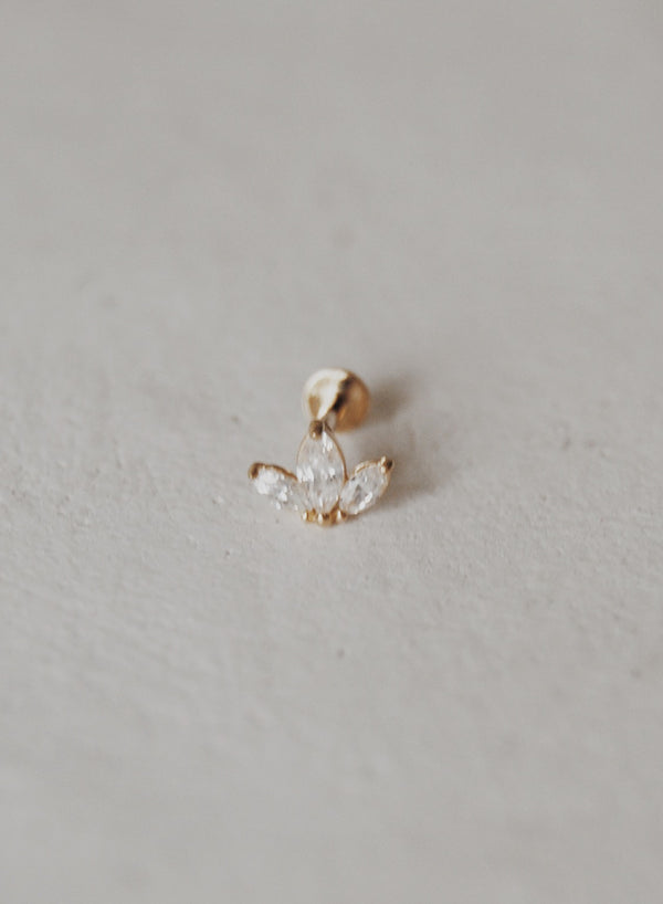 14K Solid Gold Marquise Petal Cartilage Stud Earring