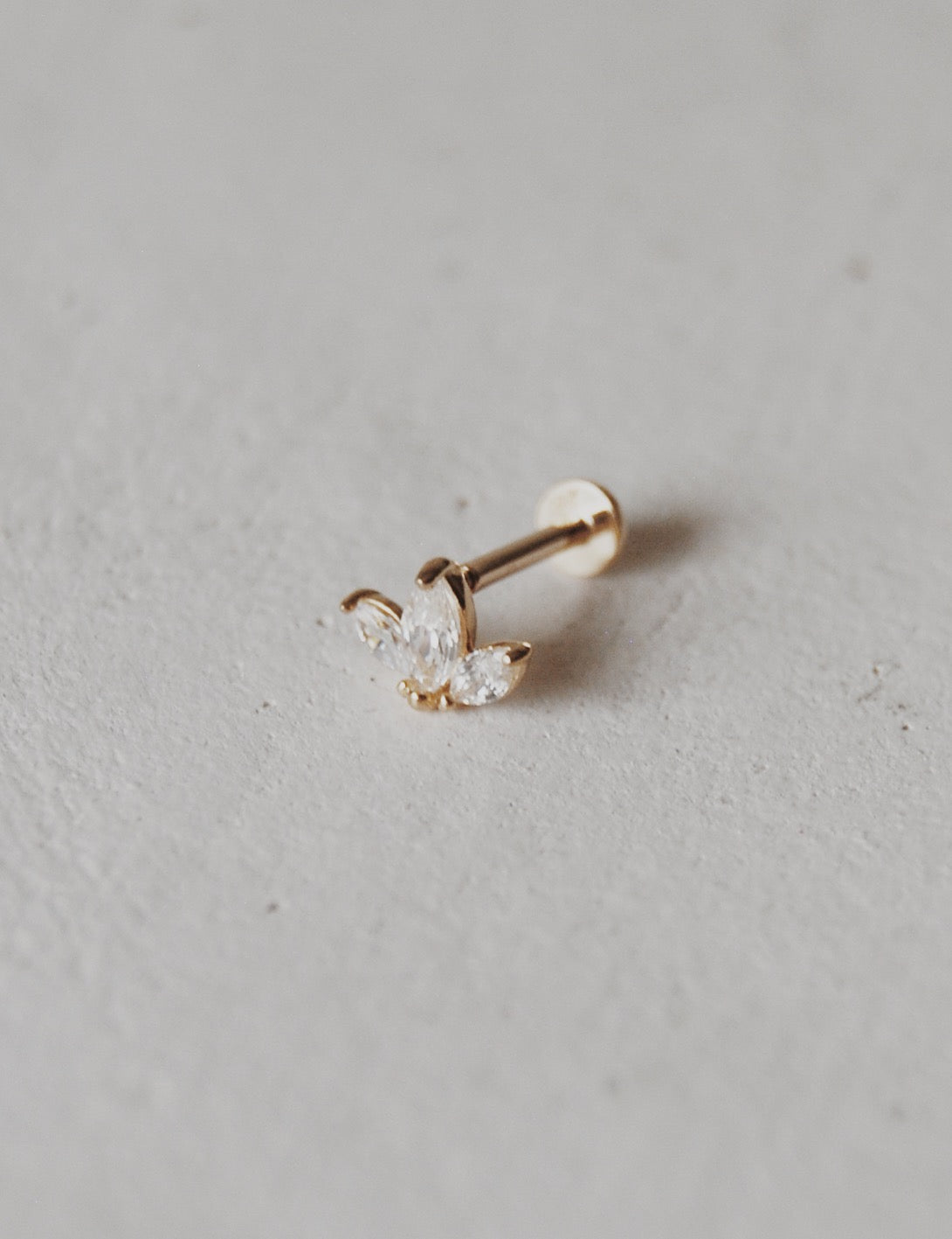 14K Solid Gold Marquise Petal Cartilage Stud Earring