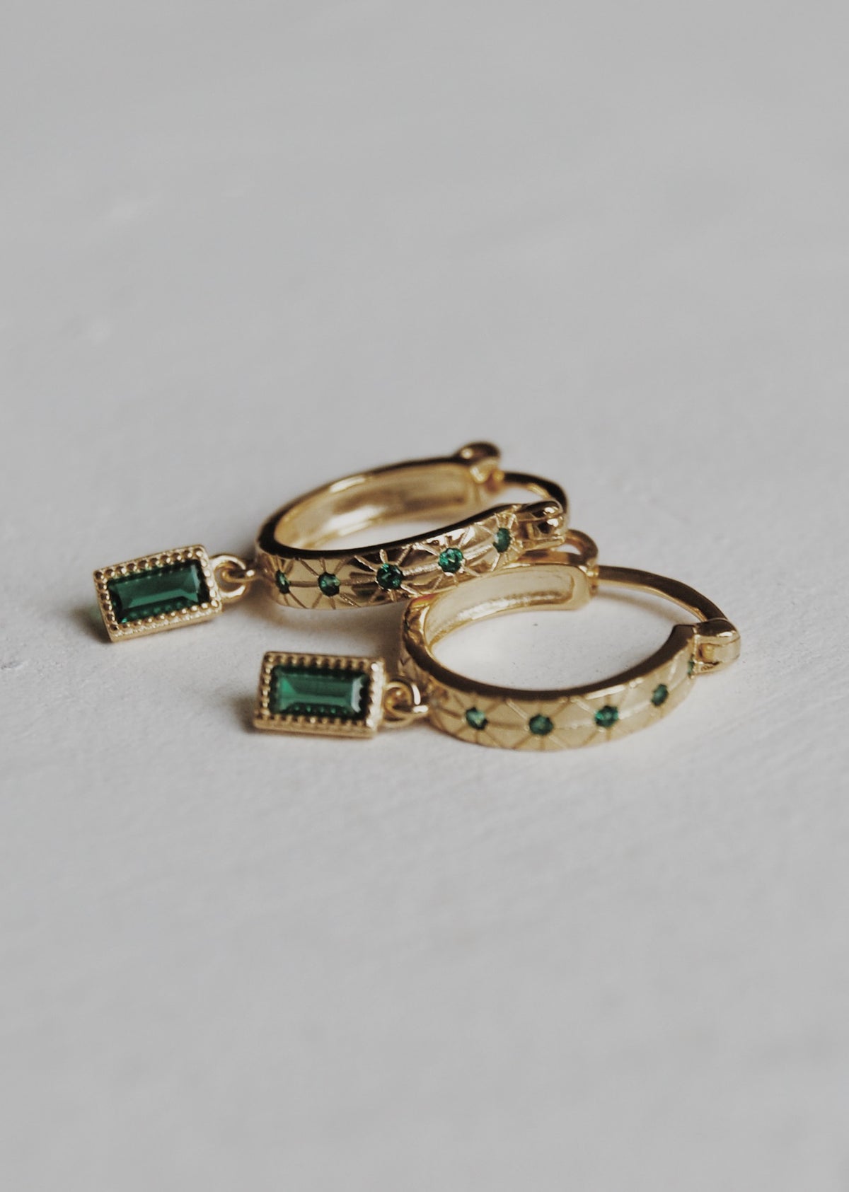 Rising Emerald Huggie Hoop Earrings