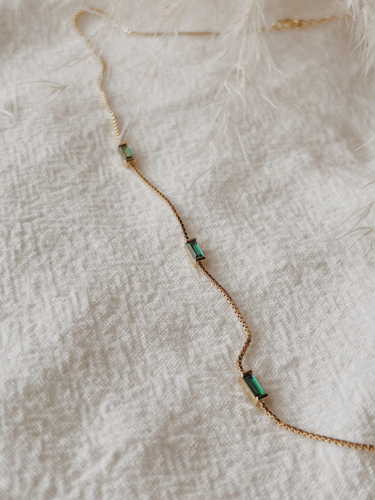 Emerald Baguette Box Chain Necklace