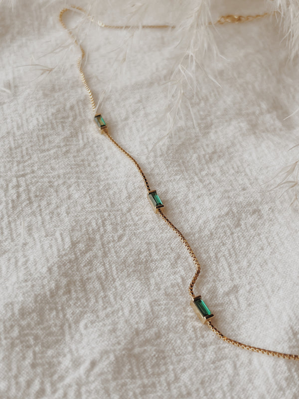 Emerald Baguette Box Chain Necklace