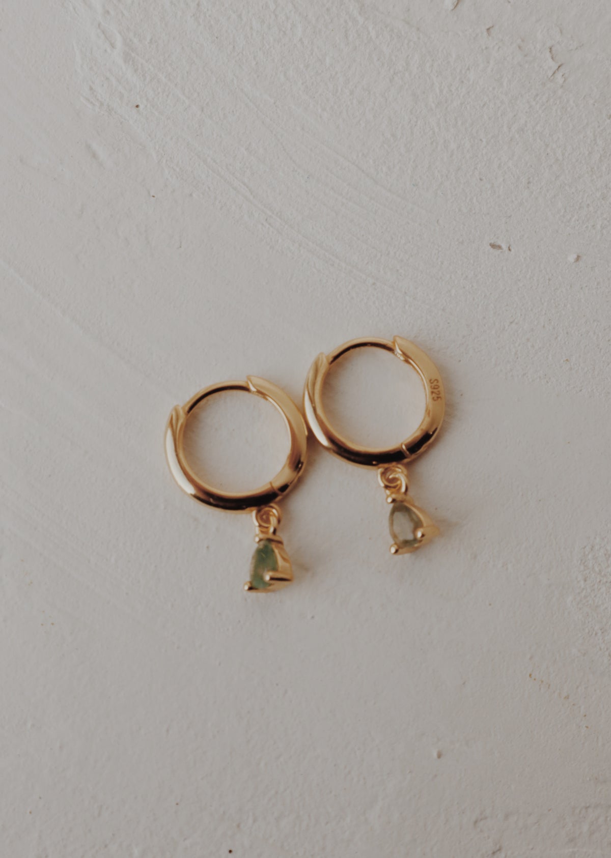 Moss Agate Pear Huggie Hoop Earrings