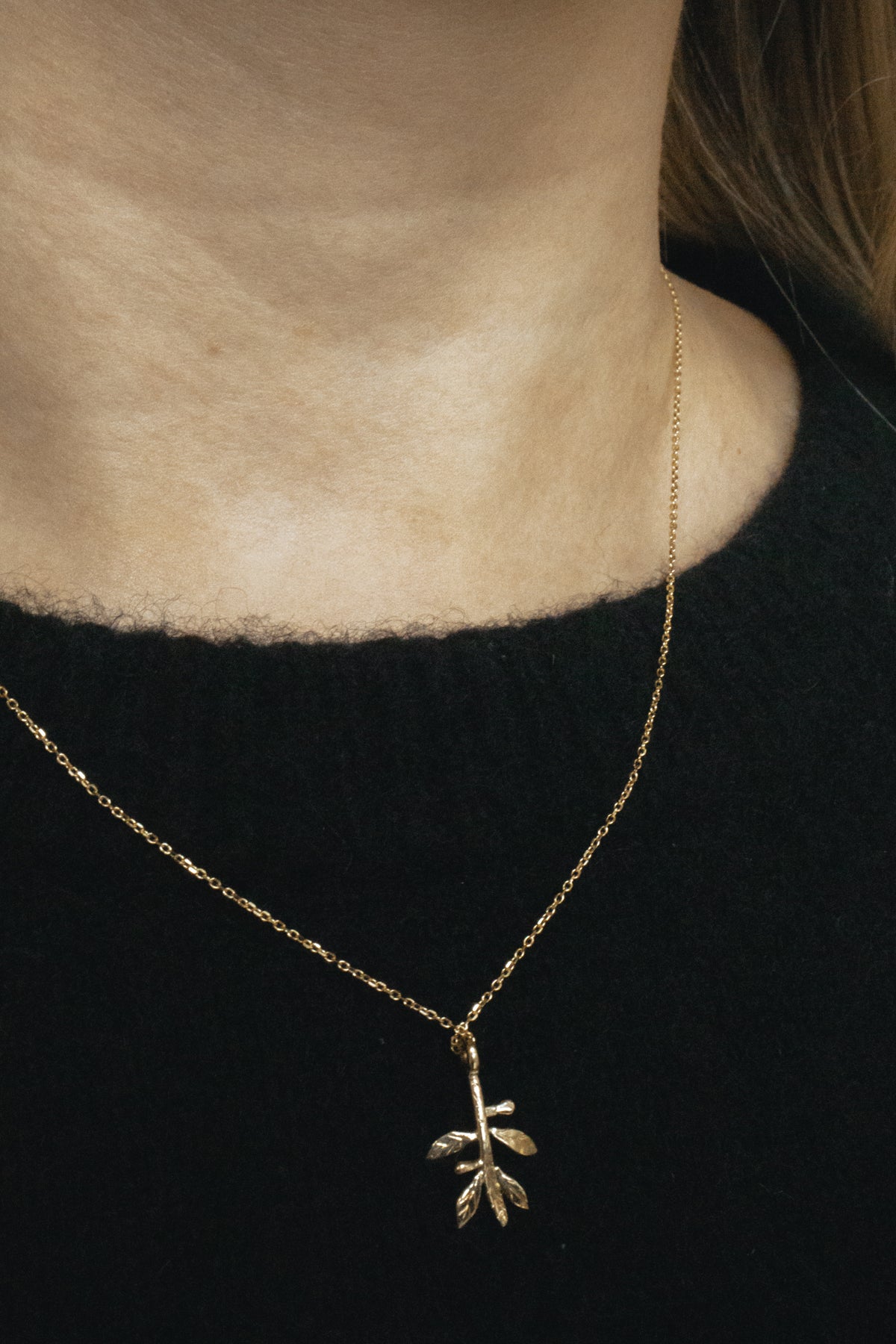 10K Solid Gold Olive Branch Necklace