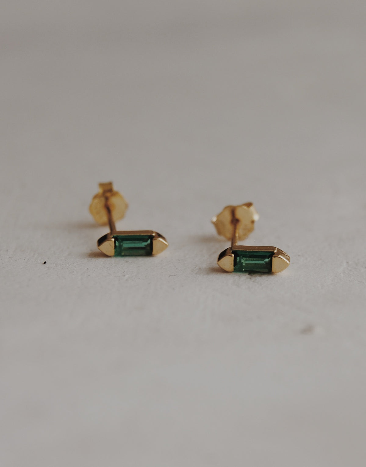 Emerald Baguette Studs