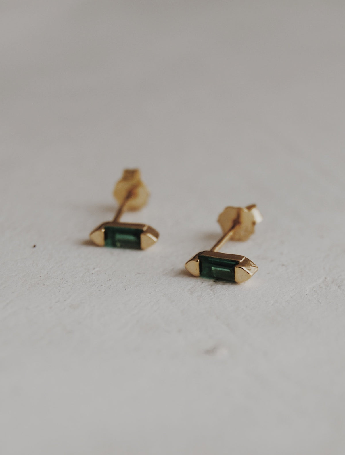 Emerald Baguette Studs