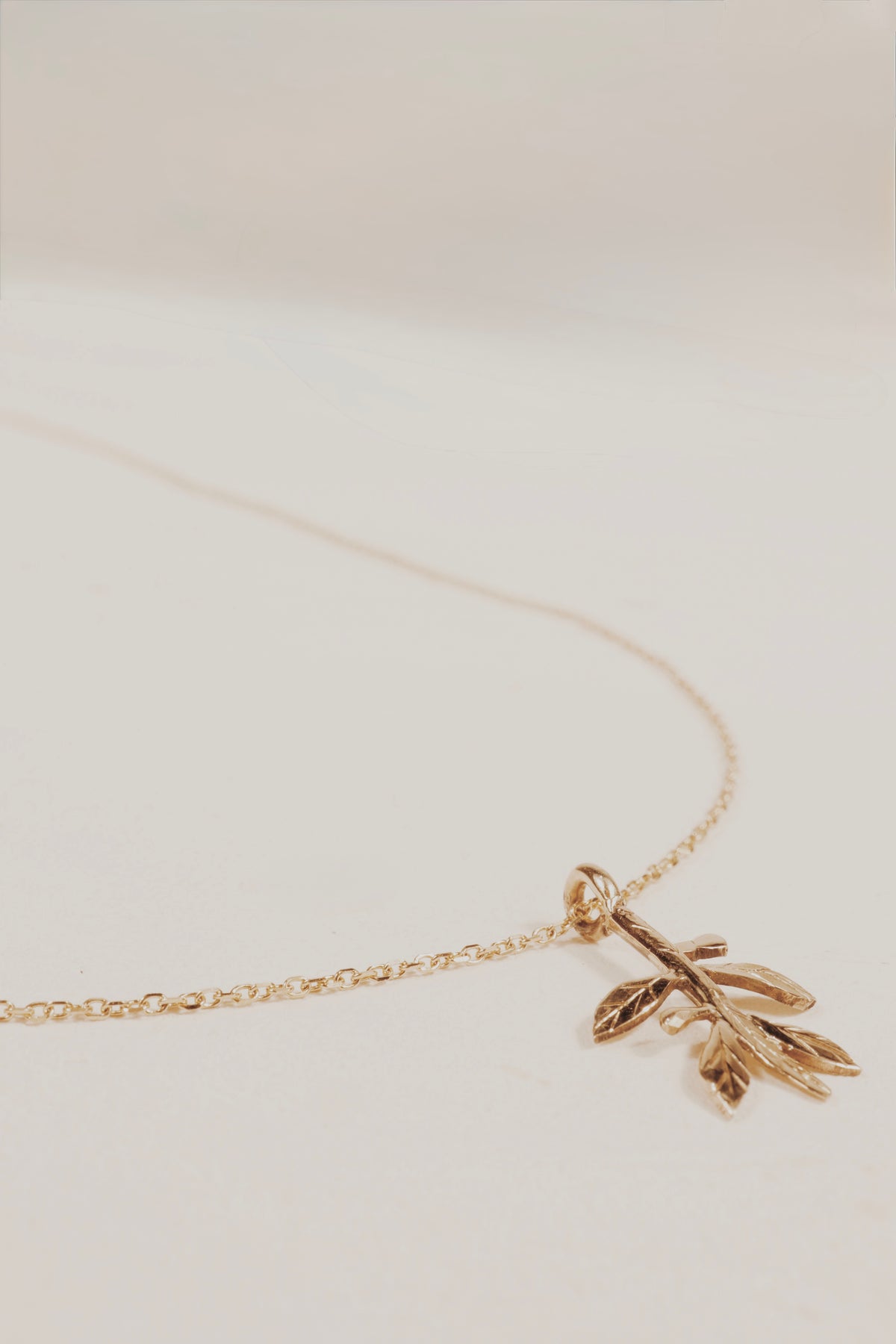 10K Solid Gold Olive Branch Necklace