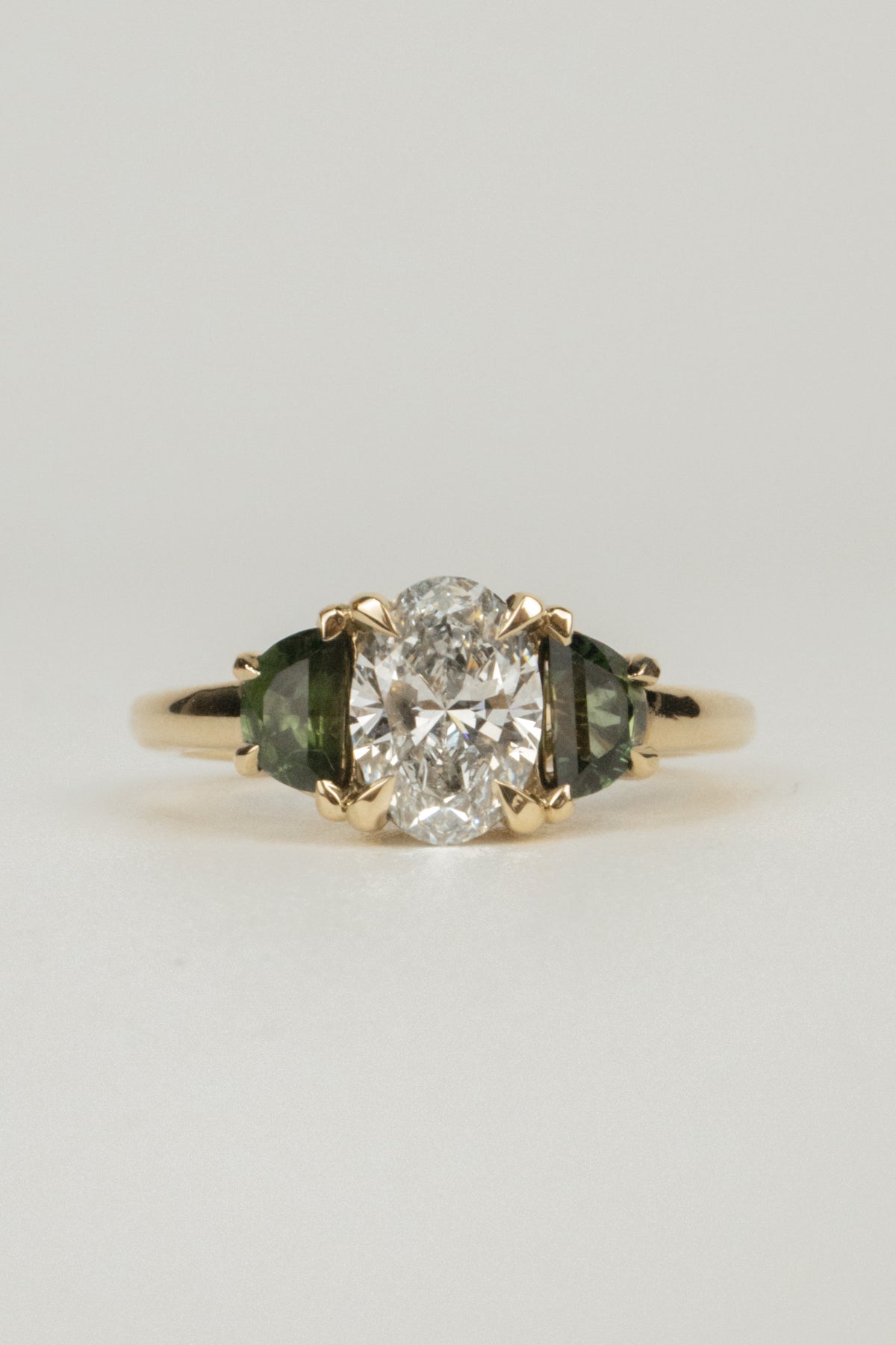 Eliza Engagement Ring- 1ct Oval and Natural Green Sapphires