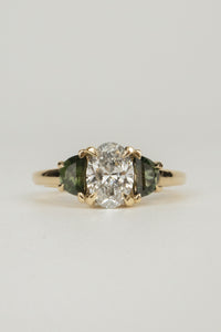Eliza Engagement Ring- 1ct Oval and Natural Green Sapphires