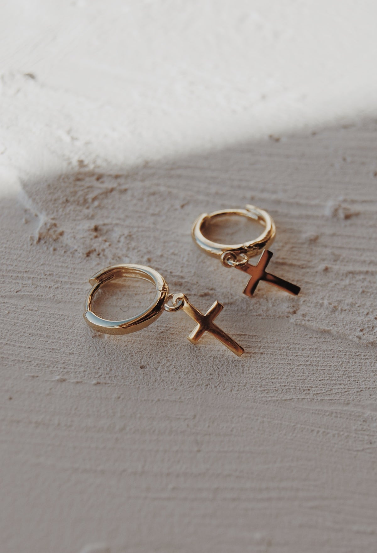 10k Eternity Cross Huggie Hoop Earrings