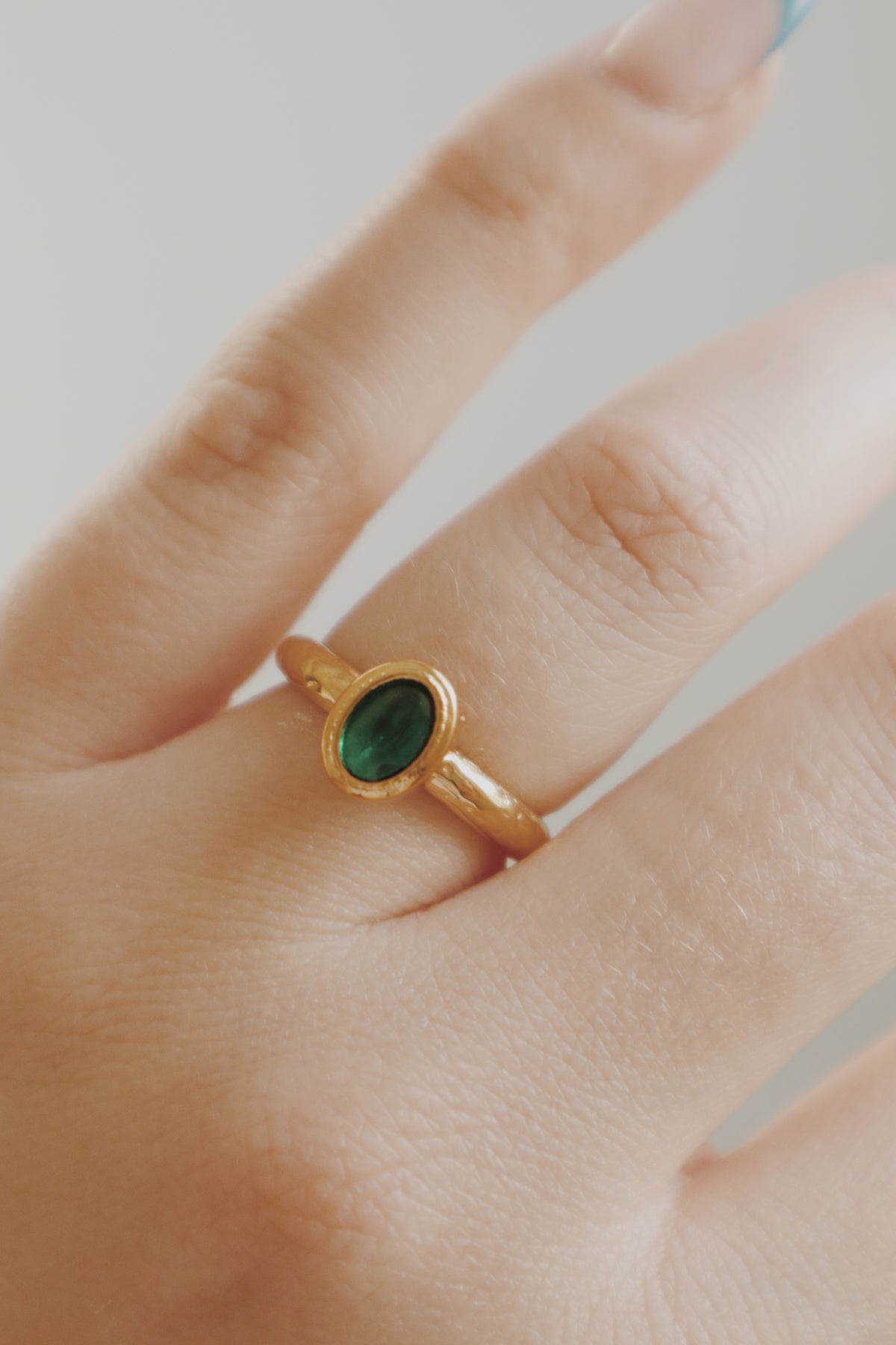 Evangeline Adjustable Emerald Bezel Ring