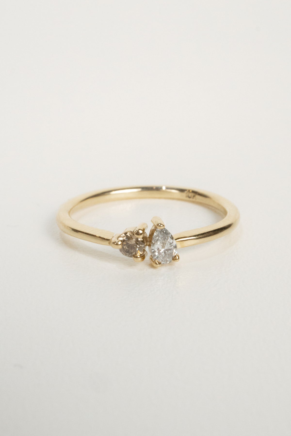10K Toi et Moi Ring- Champagne Diamond & Lab Diamond