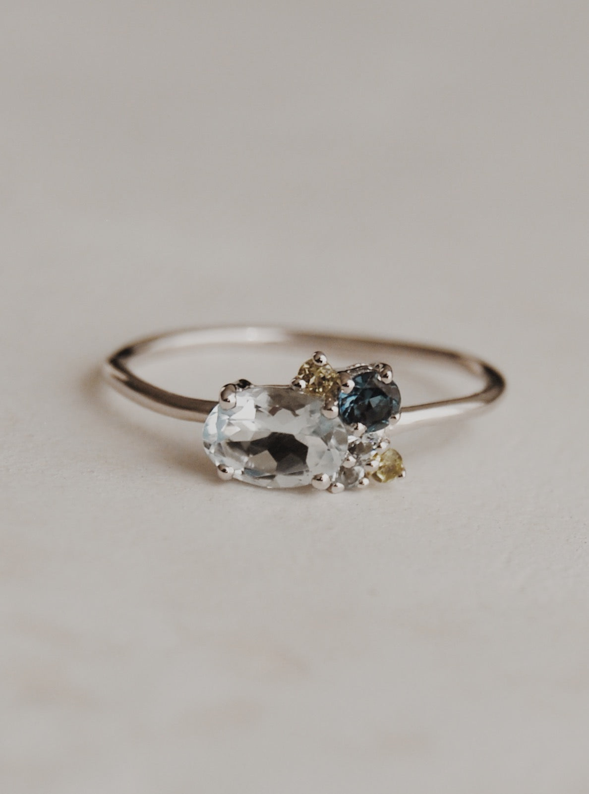 Aquamarine Cluster White-Gold Filled Ring