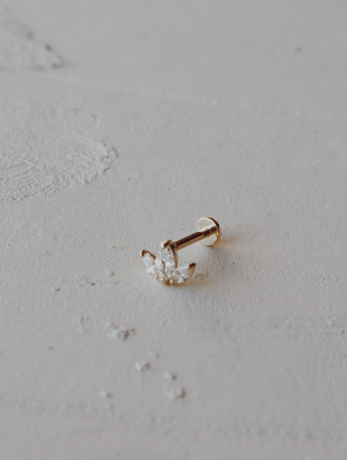 14K Solid Gold Marquise Petal Cartilage Stud Earring