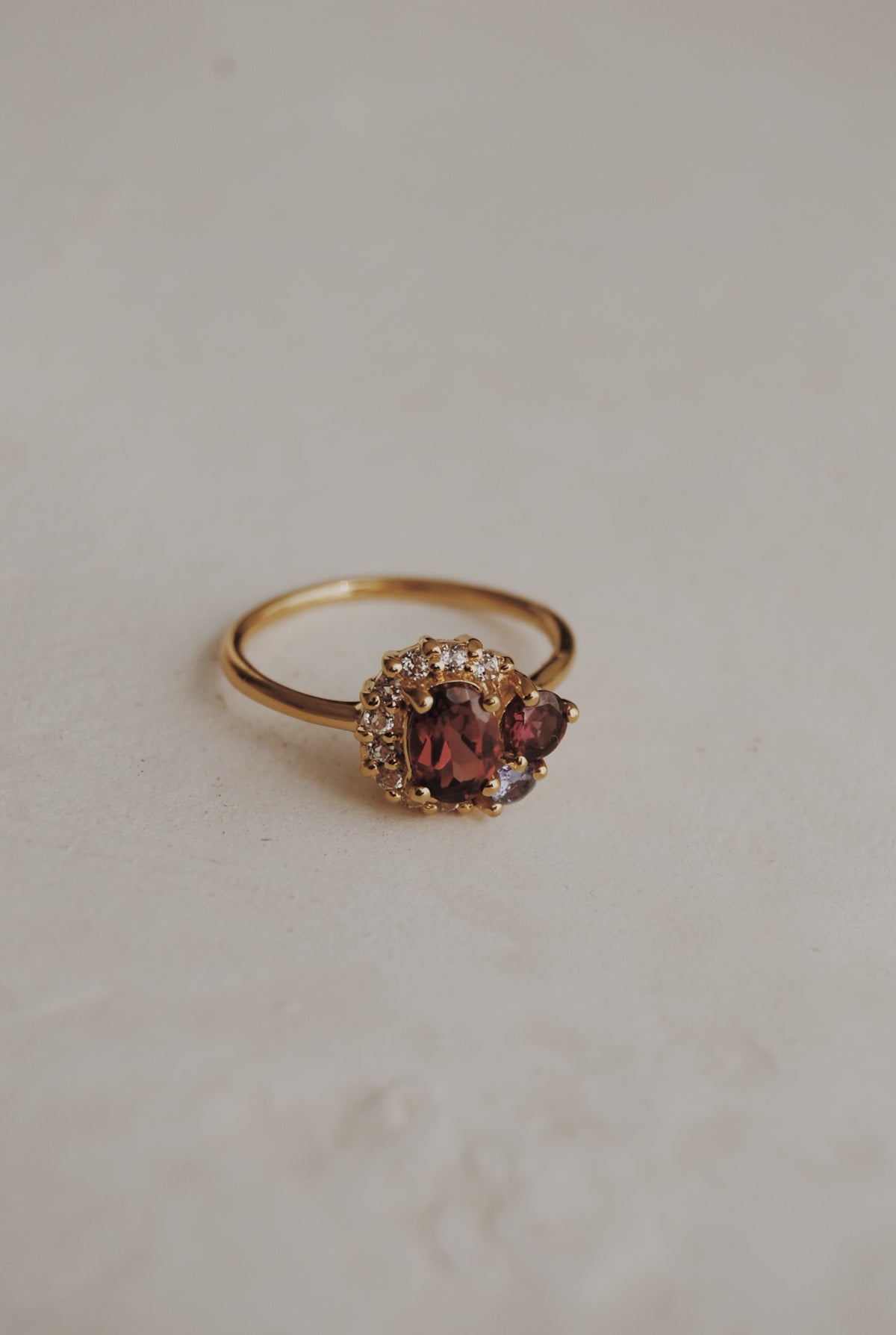 Garnet Cluster Gold Filled Ring