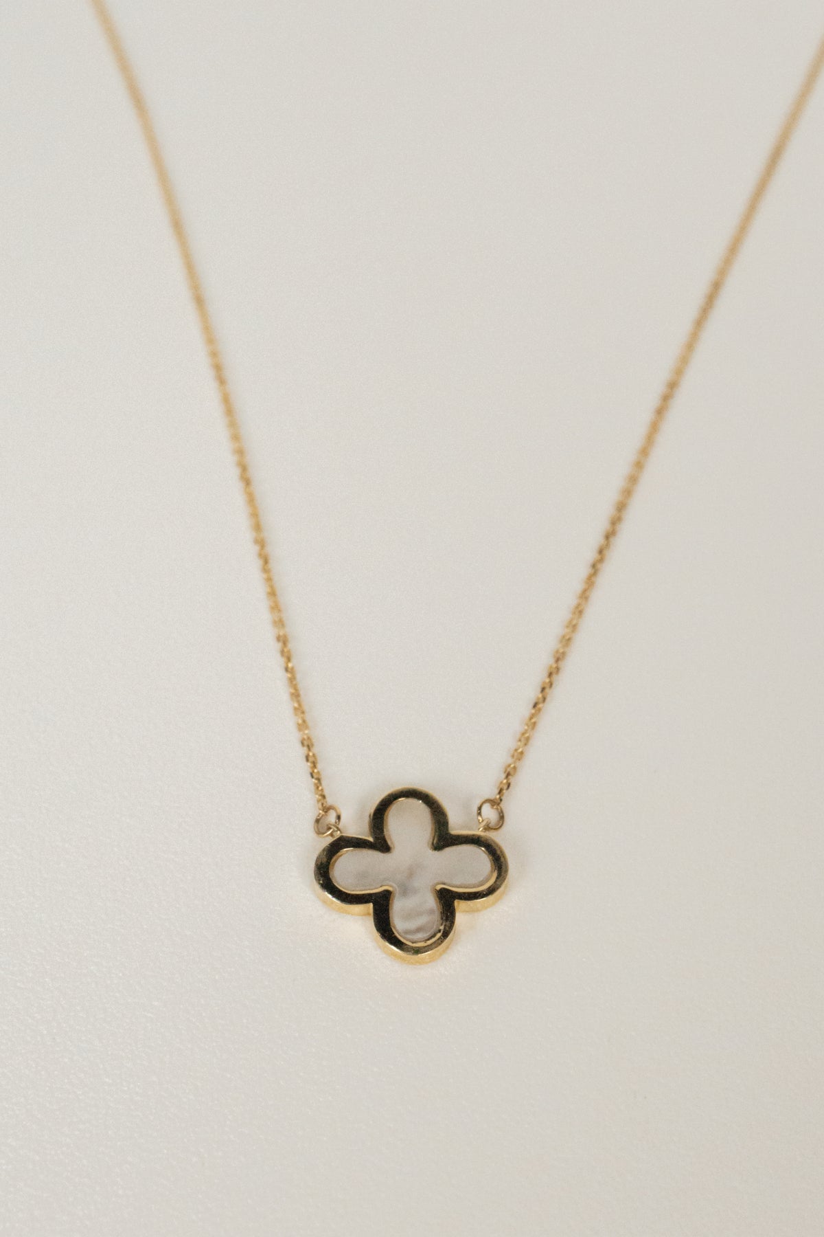 10k Mother of Pearl Clover Necklace
