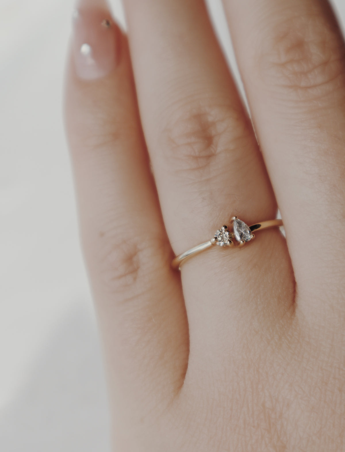 10k Toi et Moi Stacking Ring- Champagne Diamond & Lab Diamond