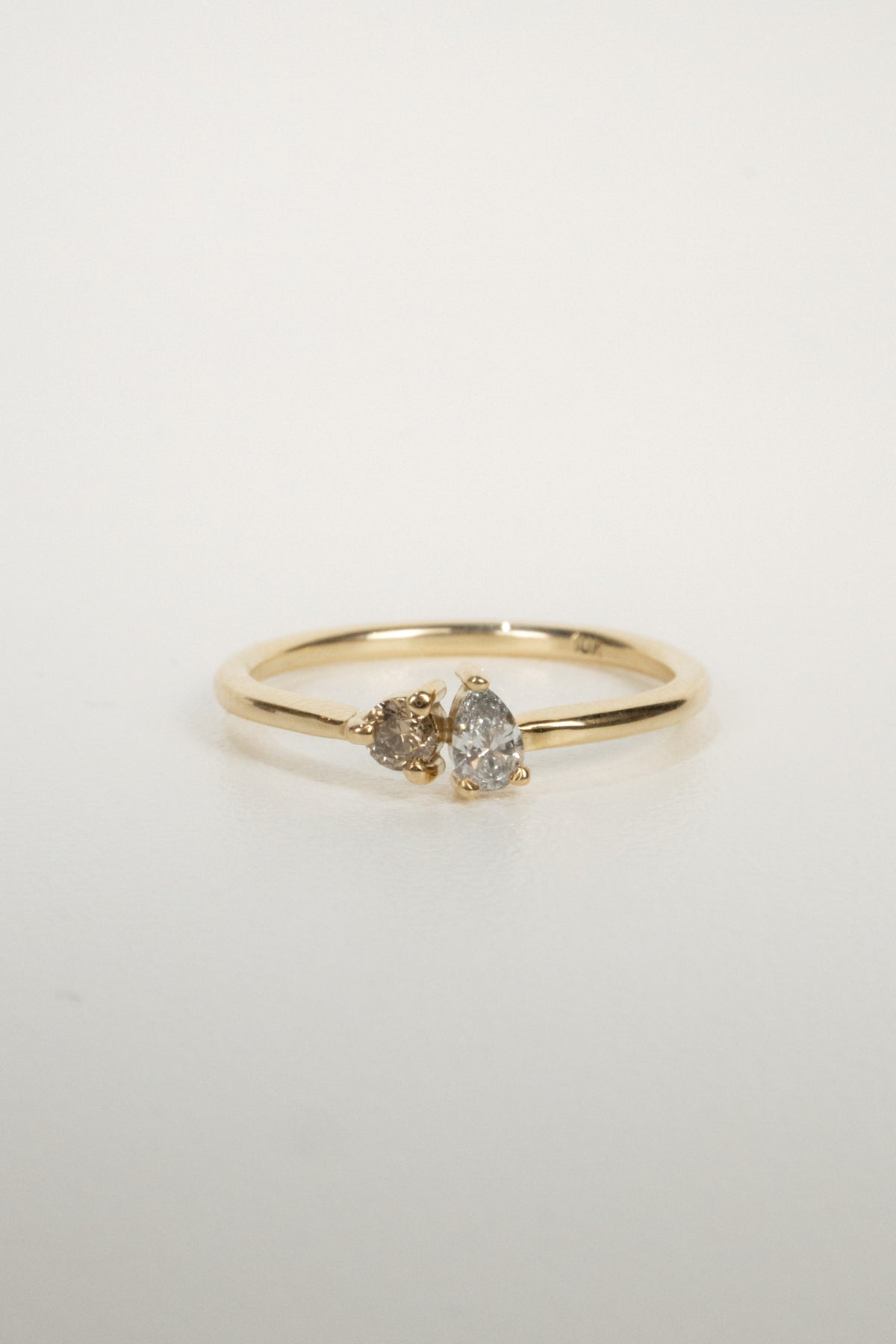10K Toi et Moi Ring- Champagne Diamond & Lab Diamond