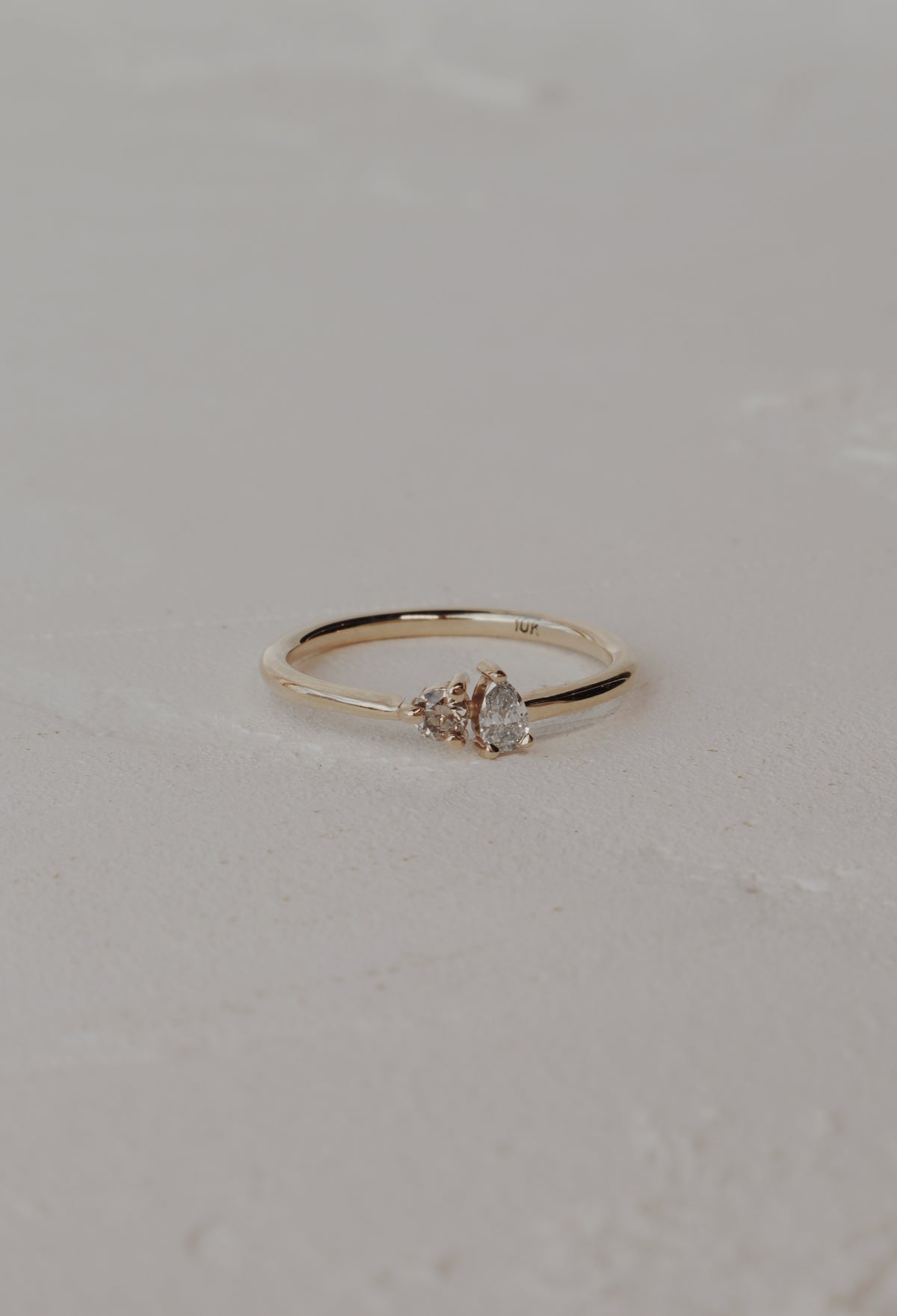 10k Toi et Moi Stacking Ring- Champagne Diamond & Lab Diamond
