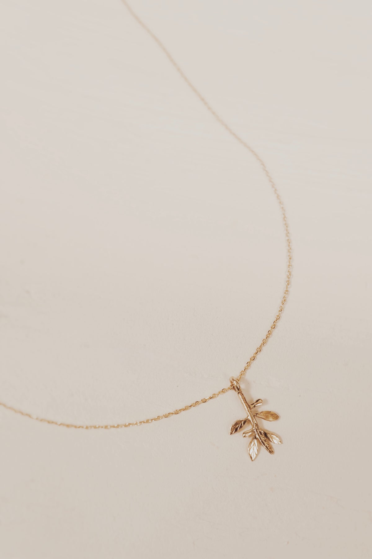 10K Solid Gold Olive Branch Necklace