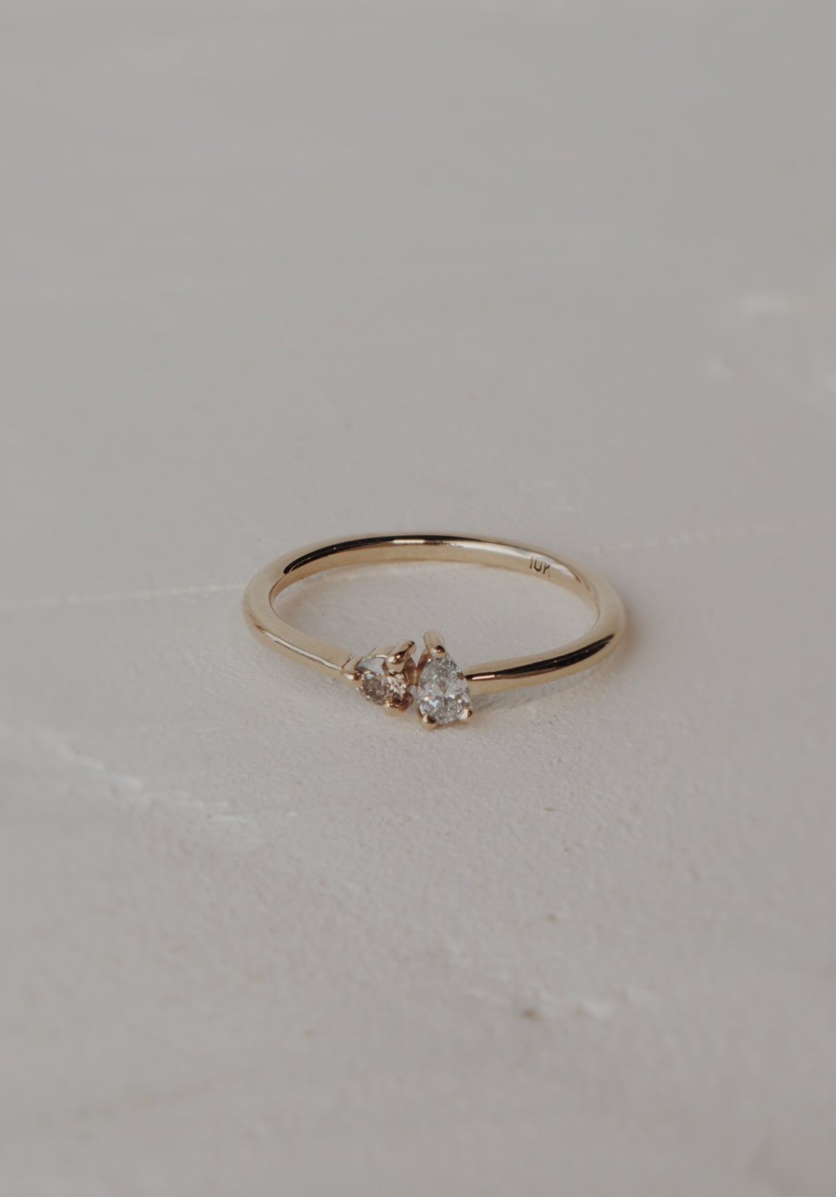 10k Toi et Moi Stacking Ring- Champagne Diamond & Lab Diamond