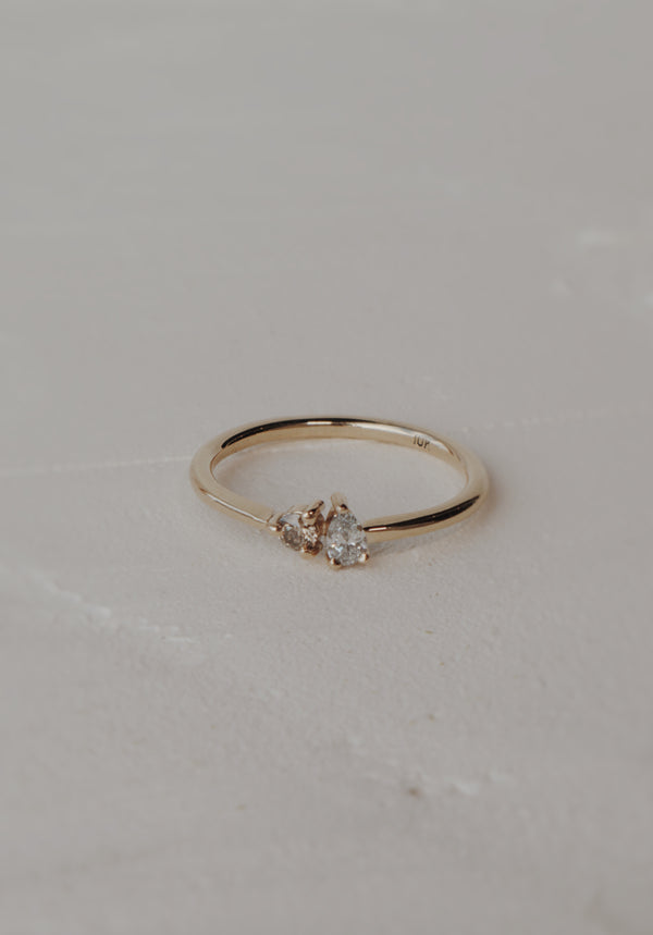 10k Toi et Moi Stacking Ring- Champagne Diamond & Lab Diamond