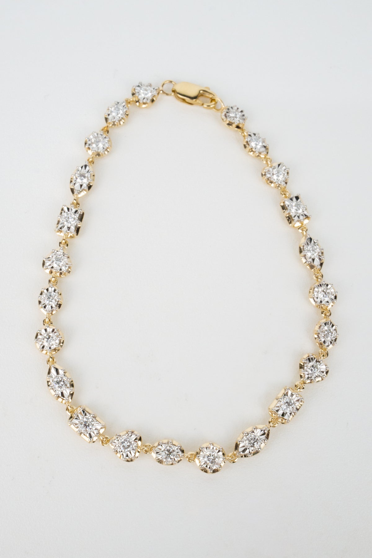 10K Kenny Mixed Shape Tennis Bracelet- 1ctw Laboraotry Grown Diamond Rounds