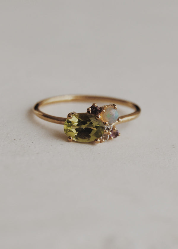 Peridot Cluster Gold Filled Ring