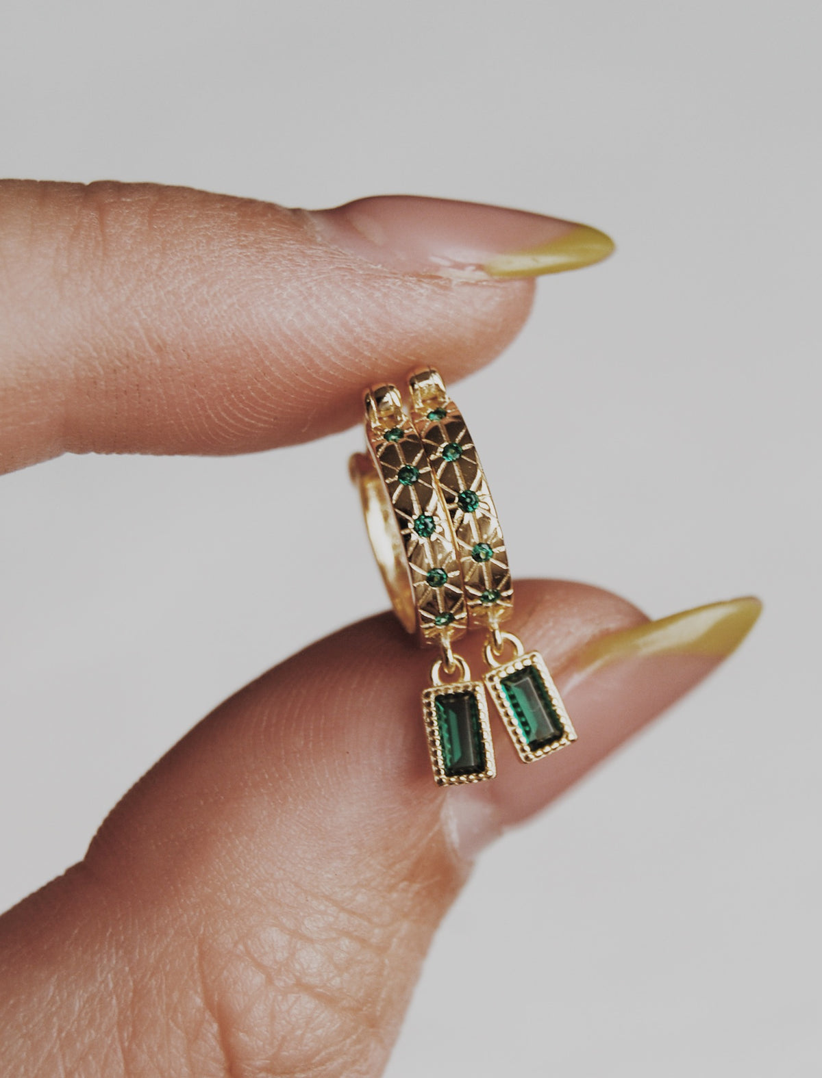 Rising Emerald Huggie Hoop Earrings