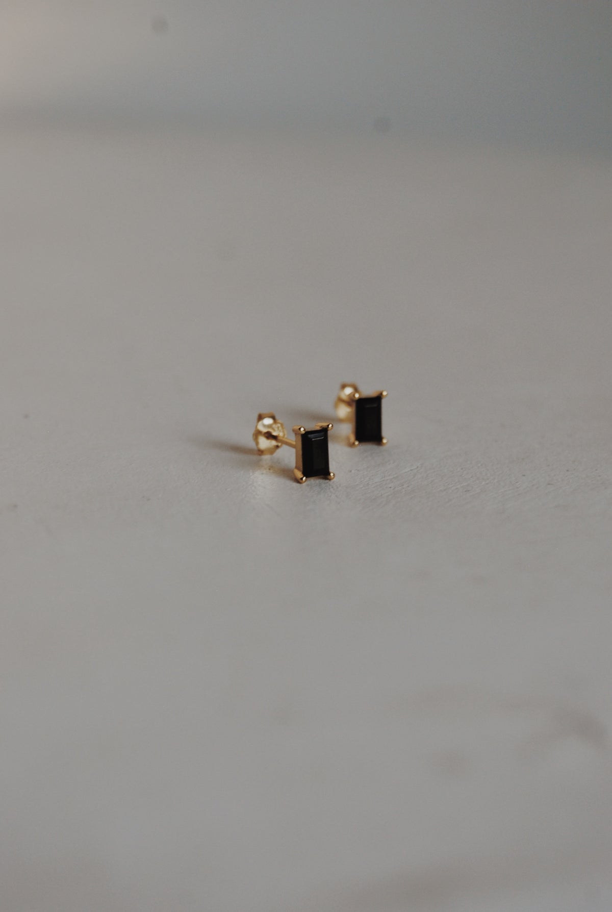 Baguette - Cut Black Stud Earrings