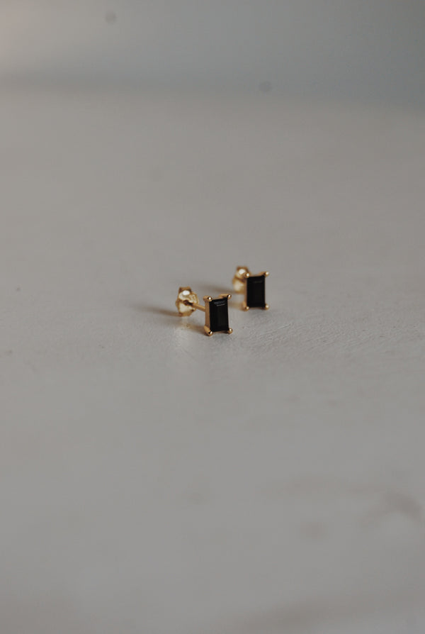 Baguette - Cut Black Stud Earrings