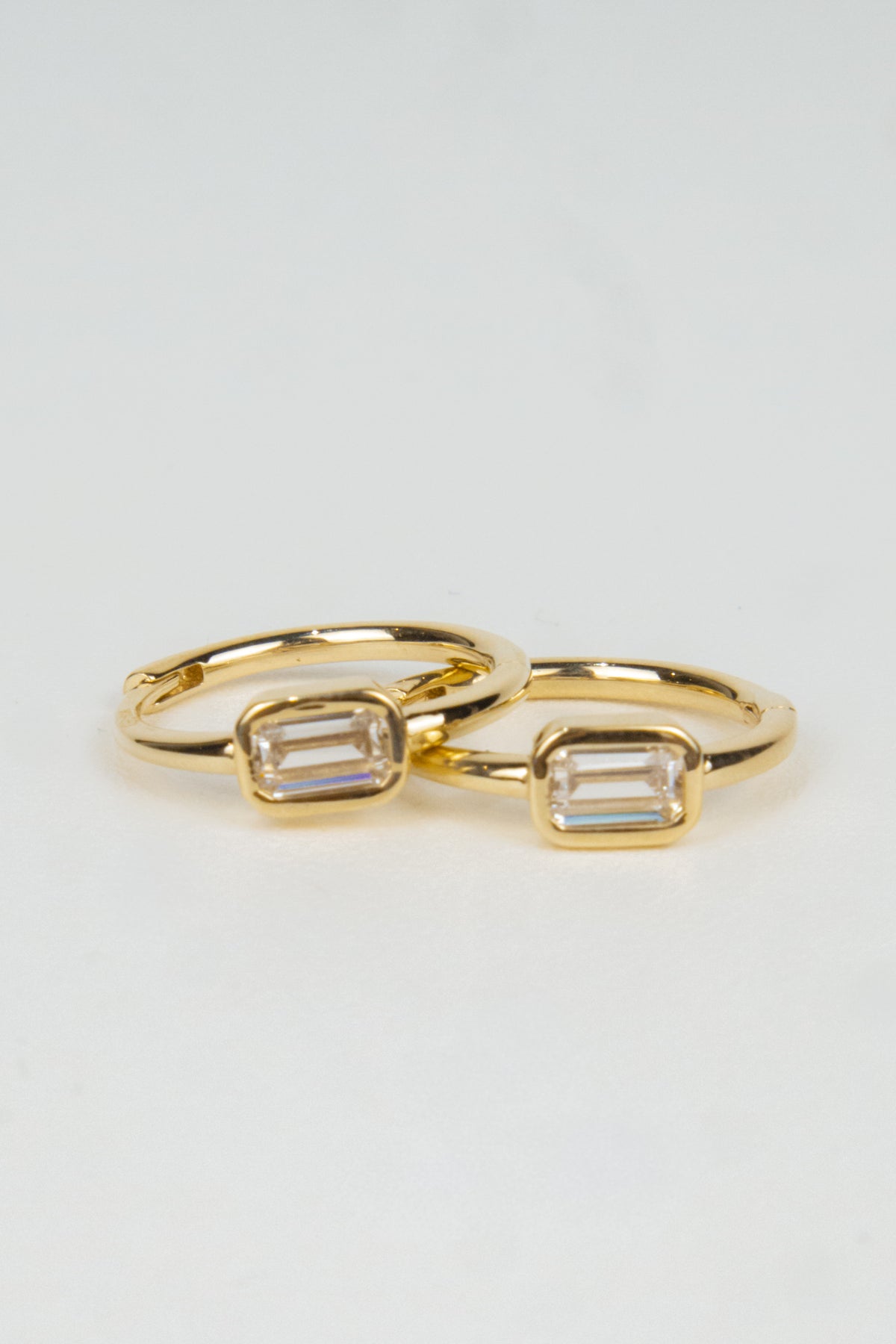 10K Lillia Emerald-Cut Bezel Hoop Earrings