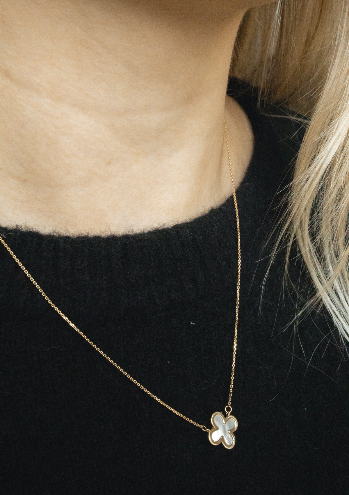 10k Mother of Pearl Clover Necklace