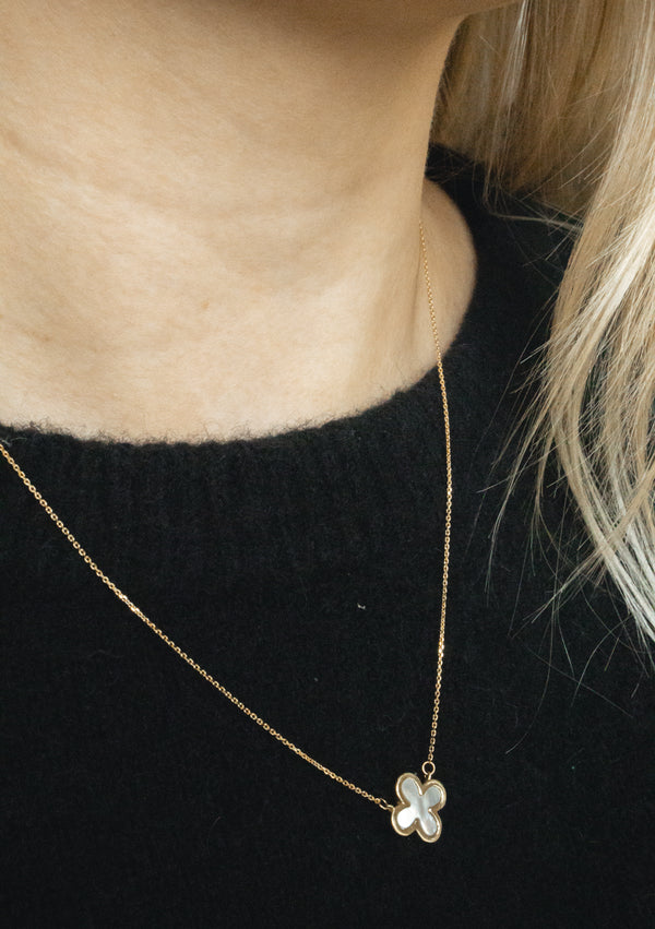 10k Mother of Pearl Clover Necklace
