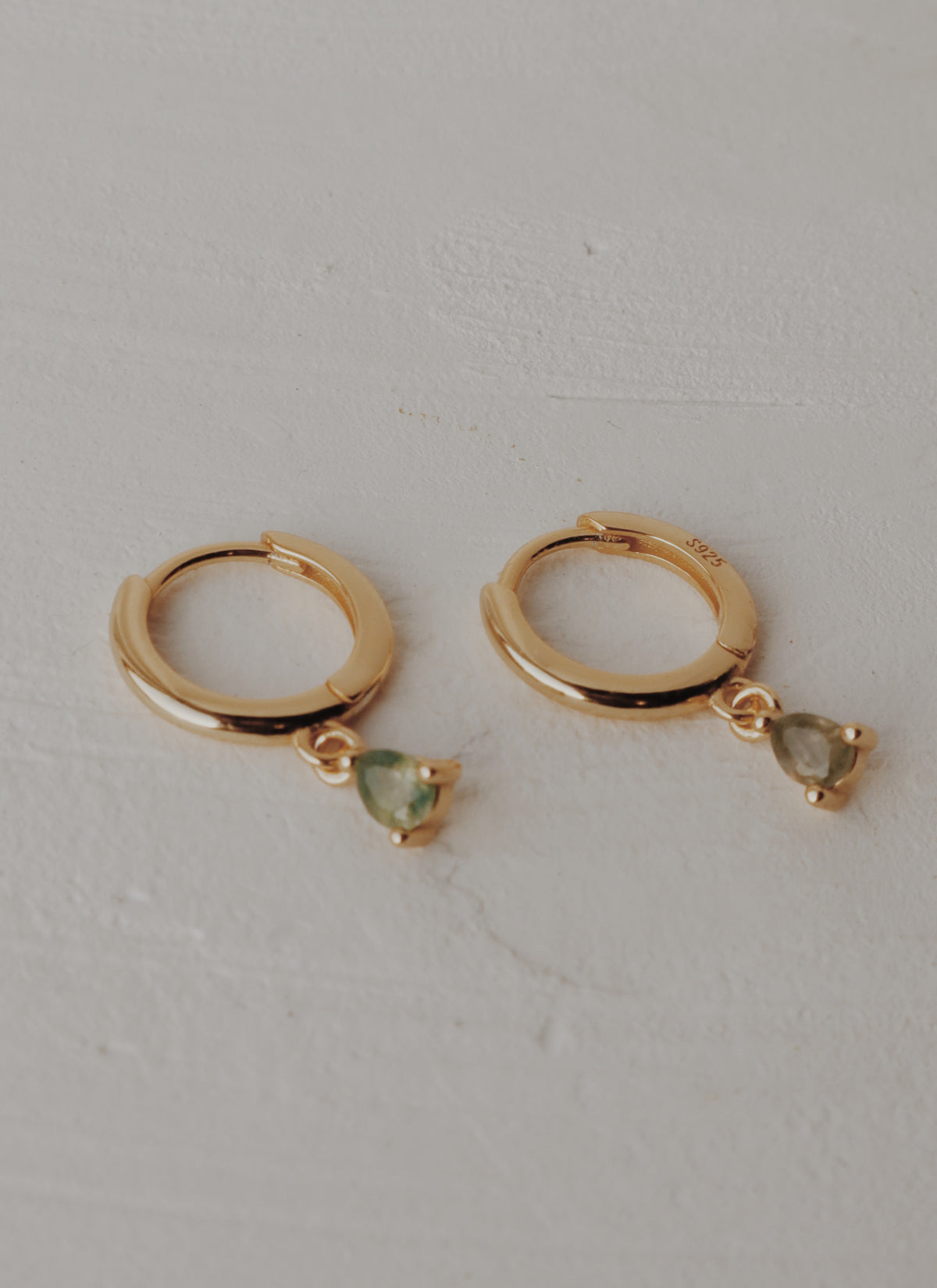 Moss Agate Pear Huggie Hoop Earrings