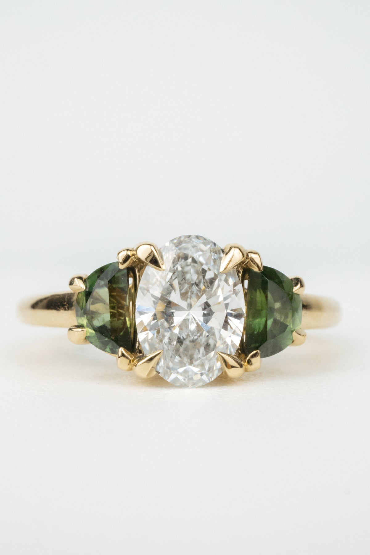 Eliza Engagement Ring- 1ct Oval and Natural Green Sapphires