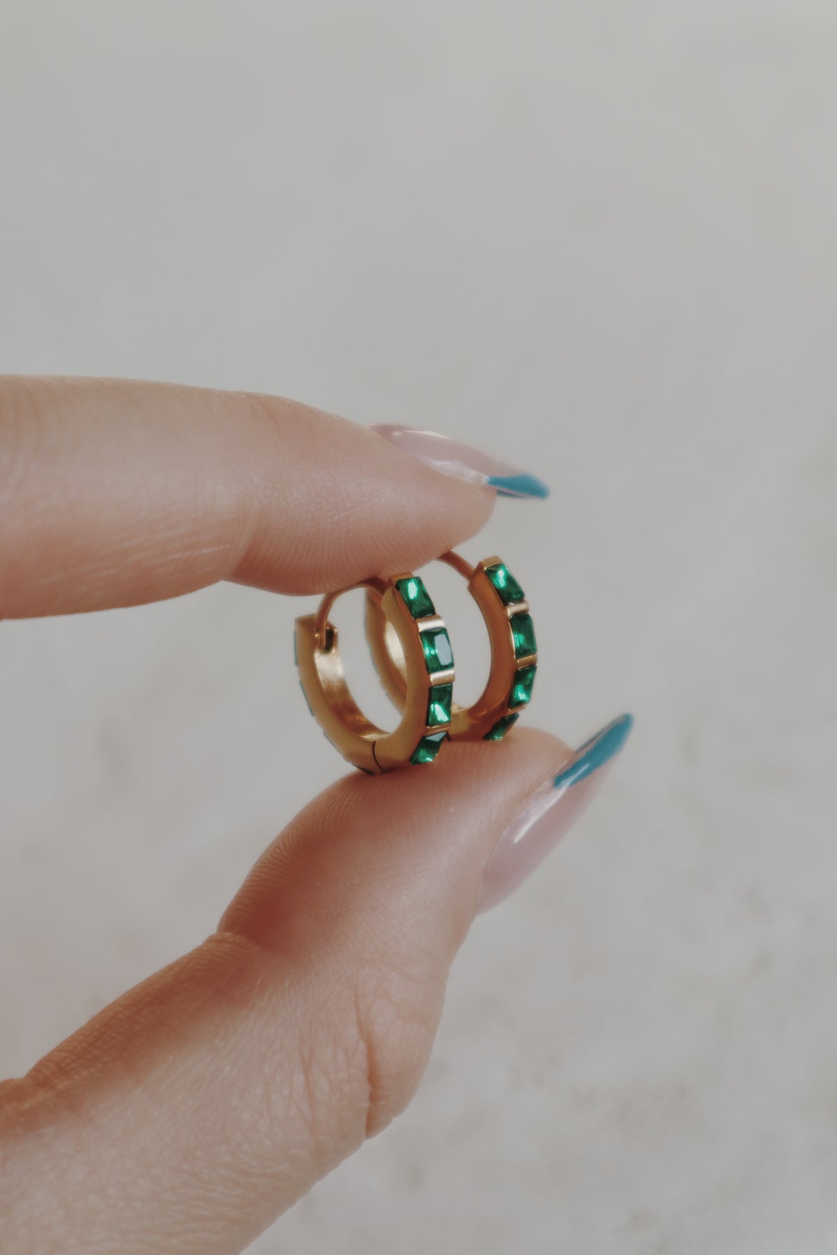 Heidi Huggie Hoops in Emerald