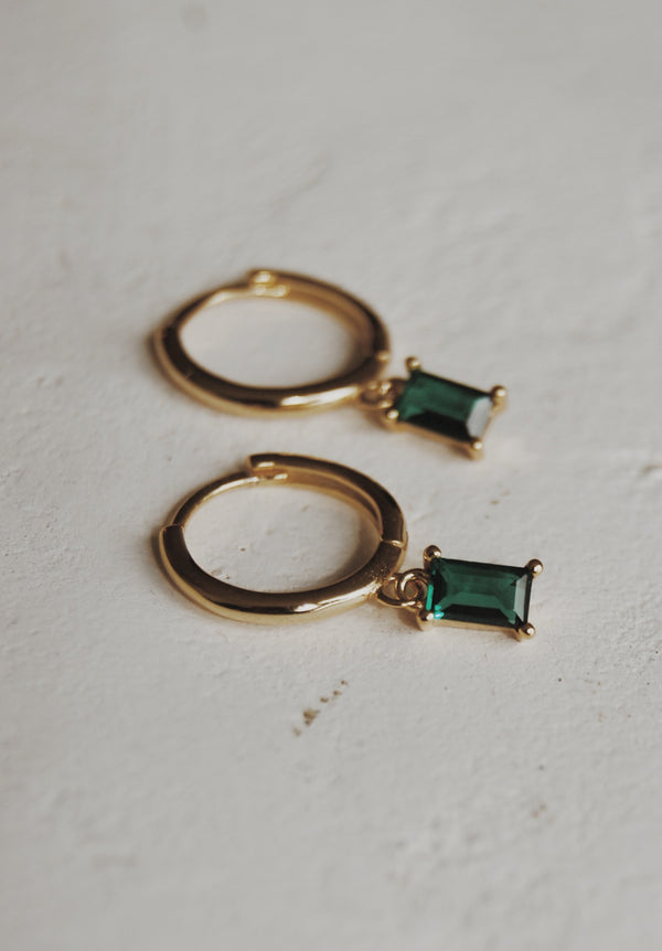 Azuriah Emerald Huggie Hoop Earrings