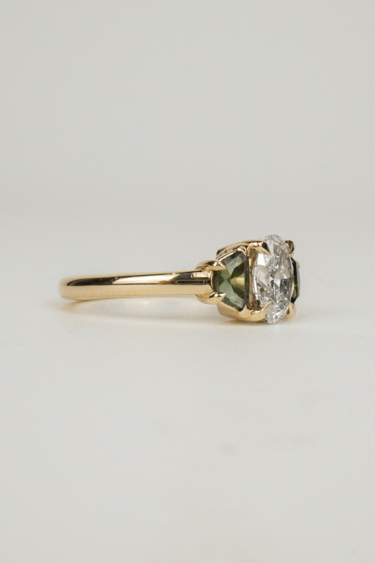 Eliza Engagement Ring- 1ct Oval and Natural Green Sapphires