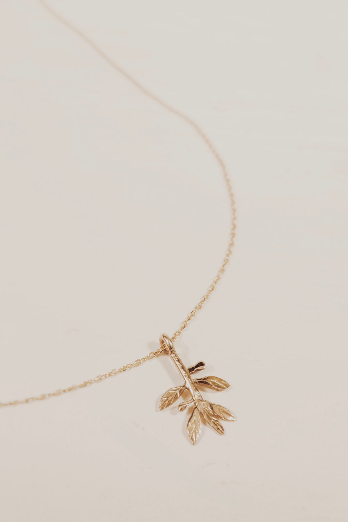 10K Solid Gold Olive Branch Necklace