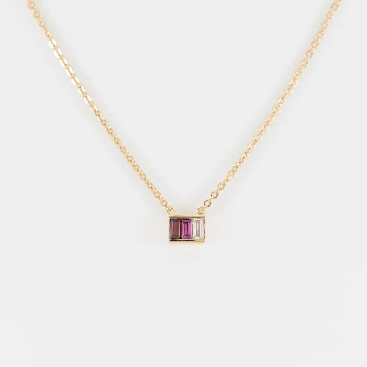 Baguette Garnet, Rhodalite, and Topaz Trio Necklace