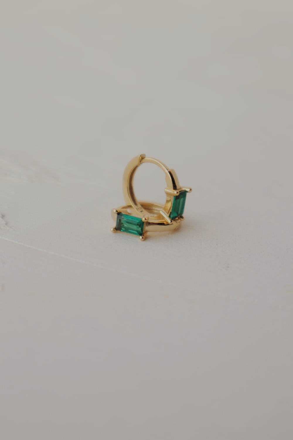 Emerald Baguette Huggie Hoop Earrings